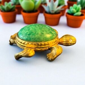 Antique Avon Green and Gold Turtle Trinket Box